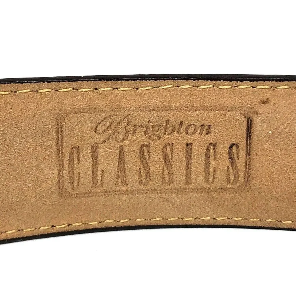 Brighton Croc Embossed Leather Belt Womens M/30 Brown Silver Gold Buckle Glam